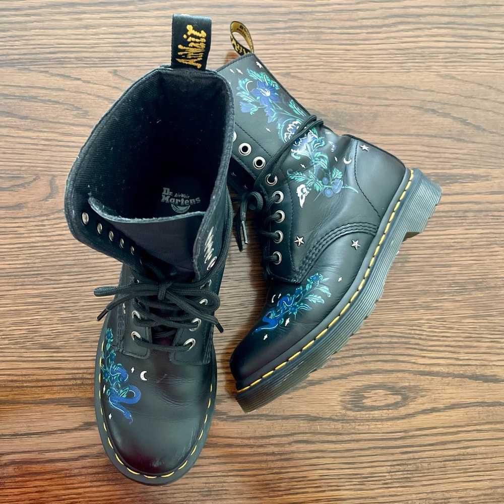 Dr. Martens 1490 Mystic Floral Leather Mid-Calf Boots